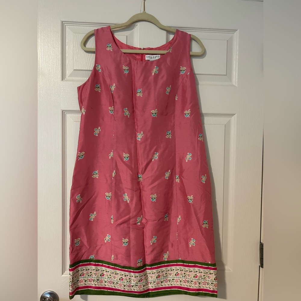 Pink silk floral fit & flare dress